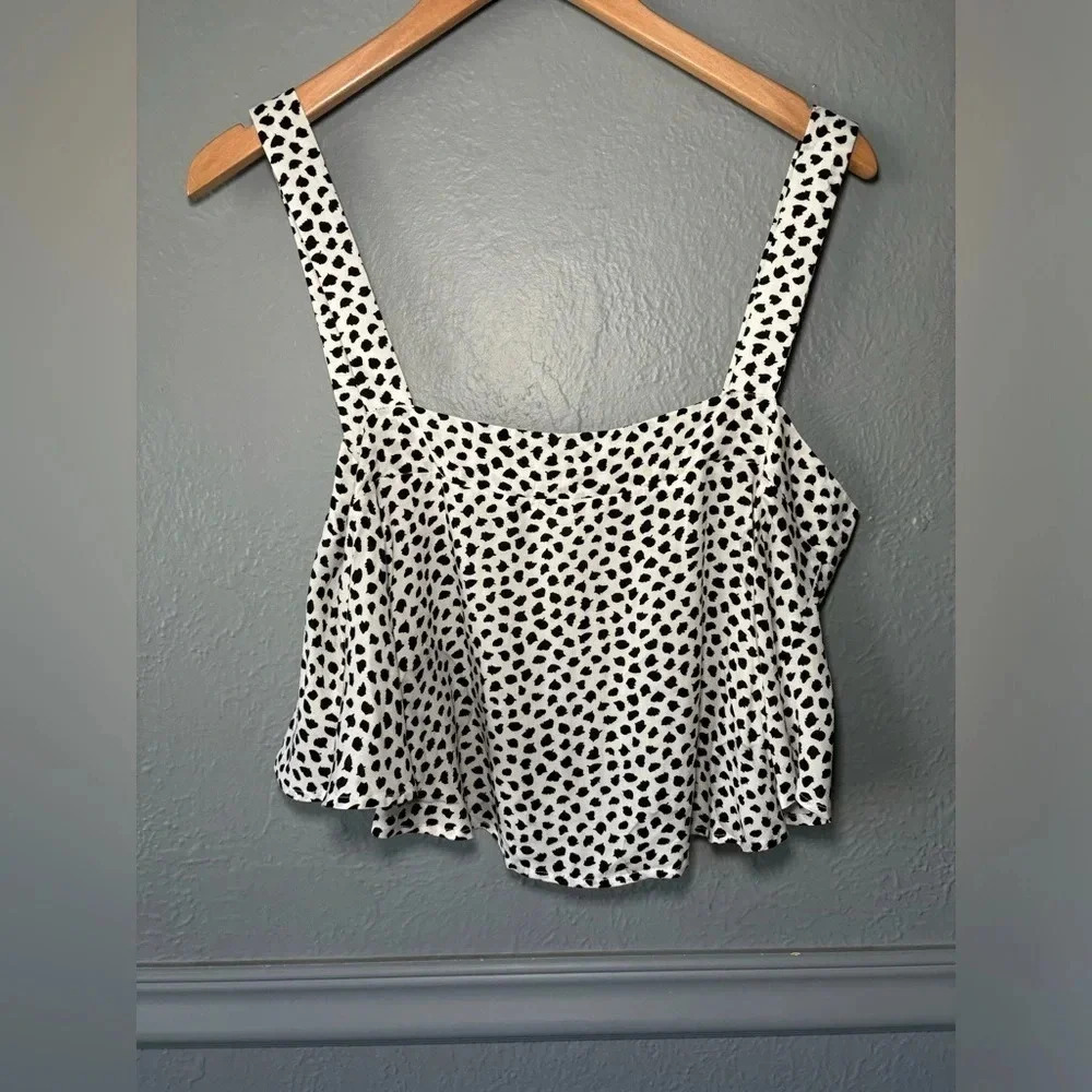 XIX Palms Honolulu Flowy Cropped Tank Black White Speckled Rayon Size 2
